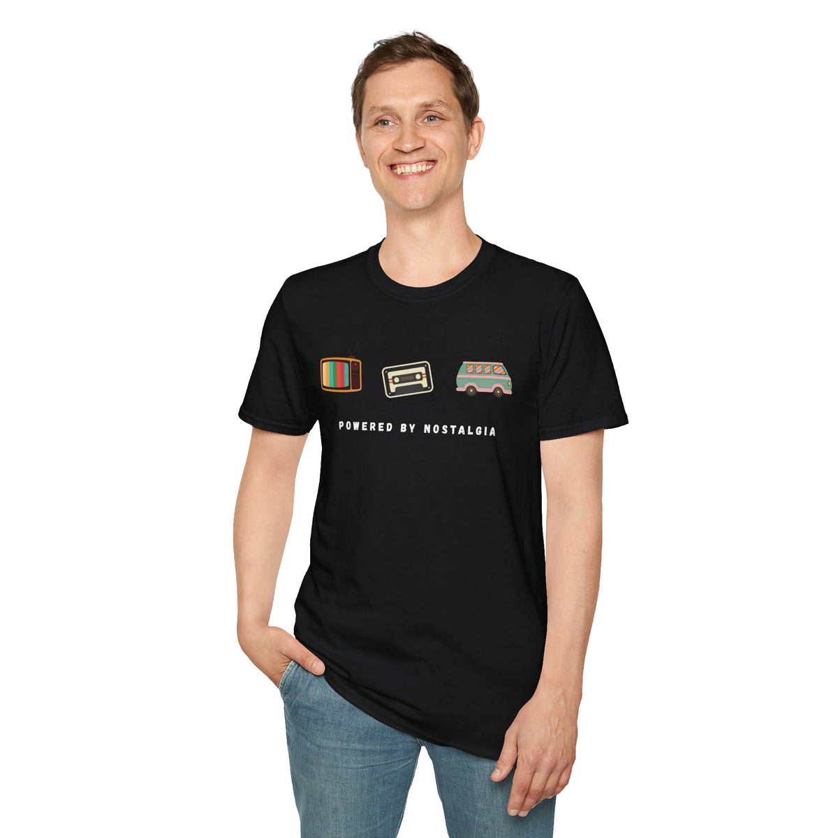 "Powered by Nostalgia" — Vintage Vibes Graphic Tee