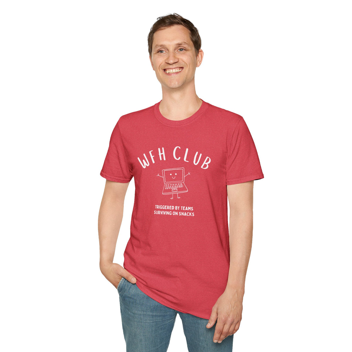 WFH Club T‑Shirt — "Triggered by Teams, Surviving on Snacks" Work‑From‑Home Tee