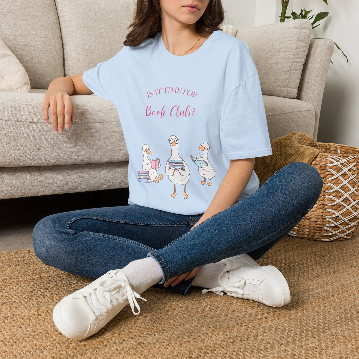 "Is It Time for Book Club?" Cute Geese Reading Tee