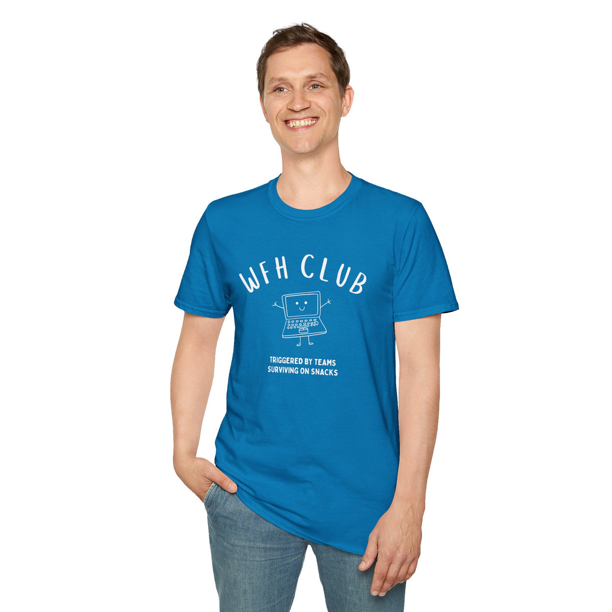 WFH Club T‑Shirt — "Triggered by Teams, Surviving on Snacks" Work‑From‑Home Tee