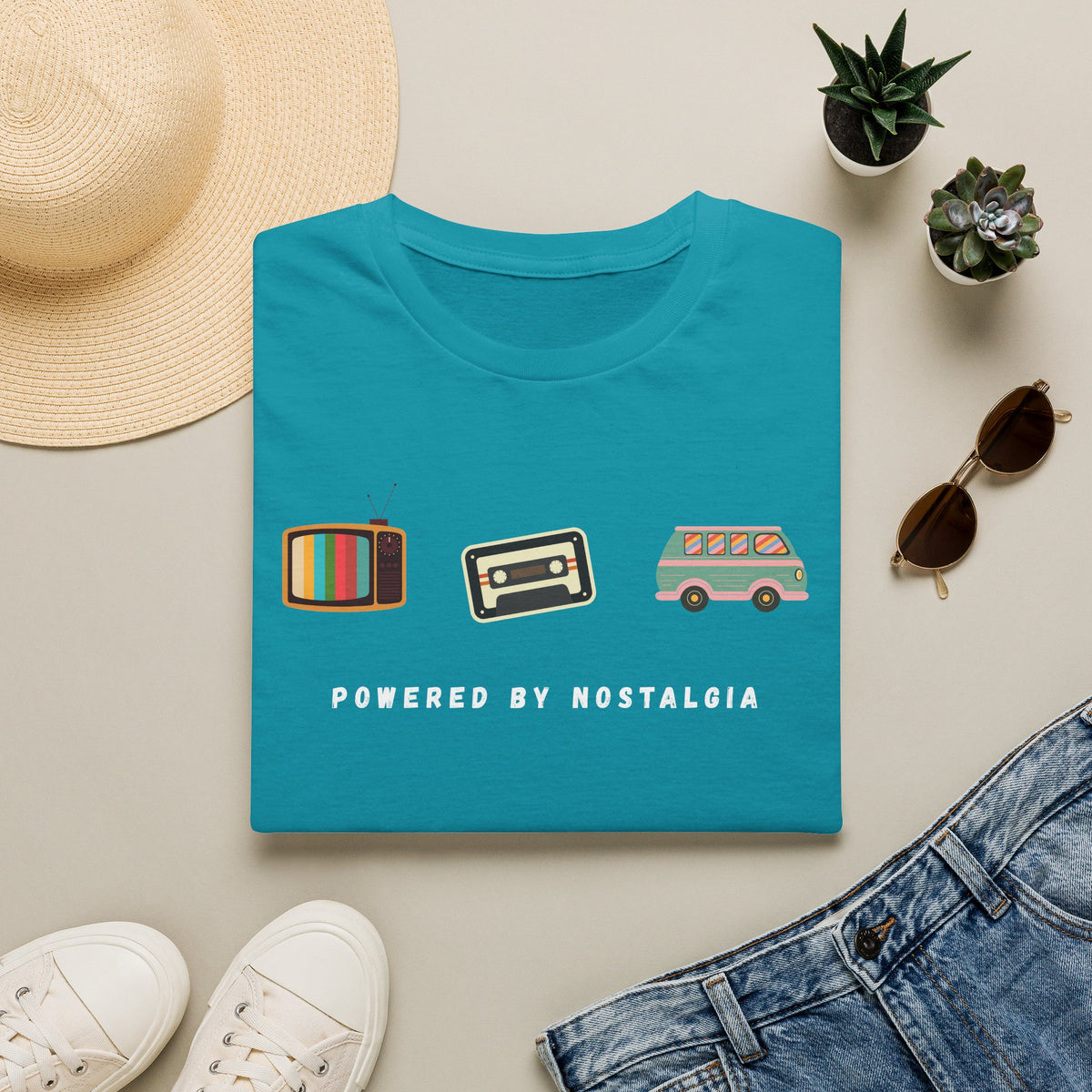 "Powered by Nostalgia" — Vintage Vibes Graphic Tee