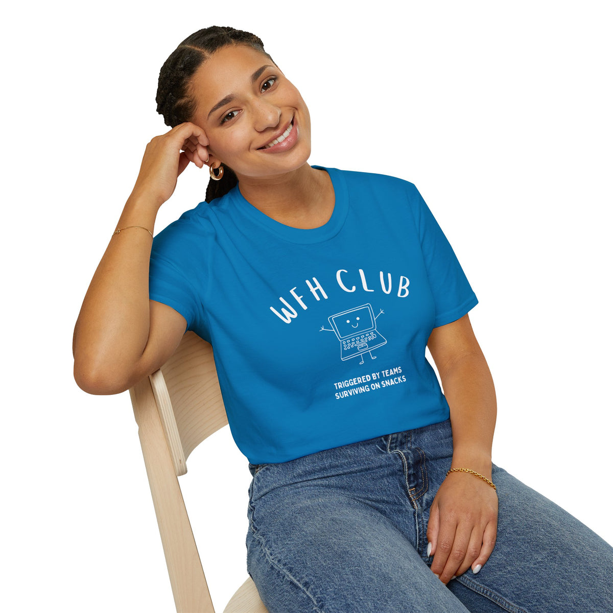WFH Club T‑Shirt — "Triggered by Teams, Surviving on Snacks" Work‑From‑Home Tee