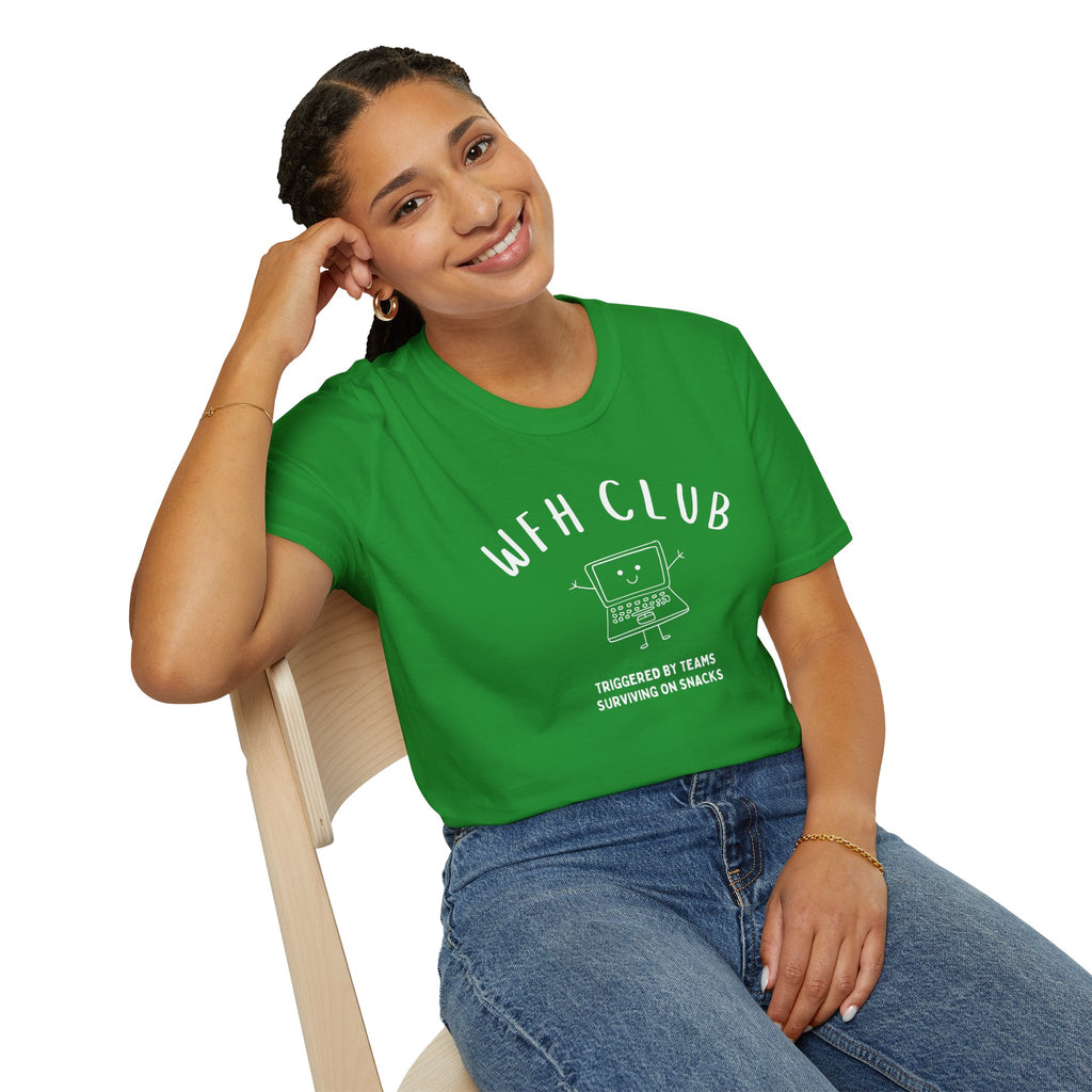 WFH Club T‑Shirt — "Triggered by Teams, Surviving on Snacks" Work‑From‑Home Tee